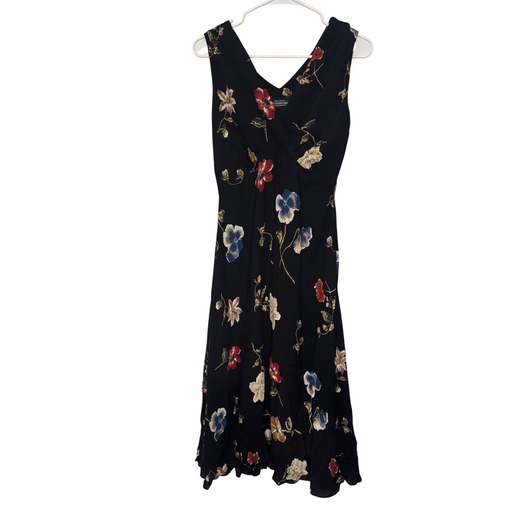 The J. Peterman‎ Company Floral Black Dress Sleeveless Midi Size 4